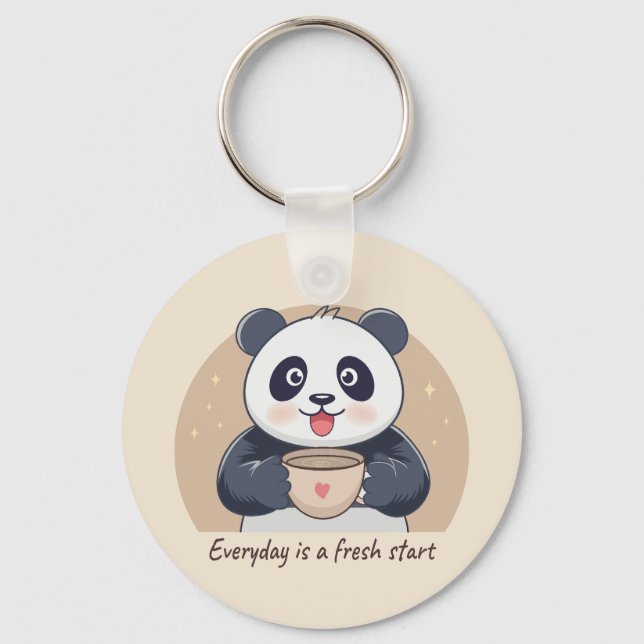 Niedliches Panda mit Kaffee Schlüsselanhänger (Vorderseite)