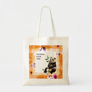 Niedliches Panda mit orangefarbenen Blume Tragetasche