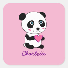 Niedliches Panda mit Personalisiertem rosa Herznam Quadratischer Aufkleber