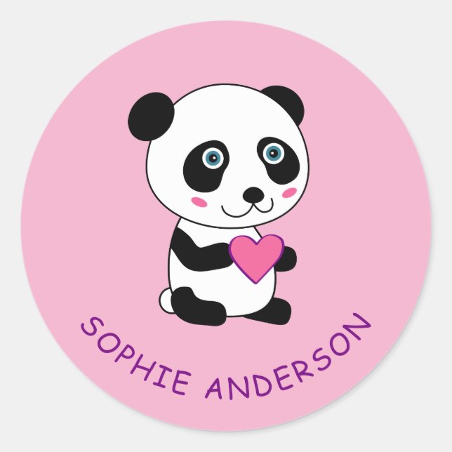 Niedliches Panda mit Personalisiertem rosa Herznam Runder Aufkleber (Vorderseite)