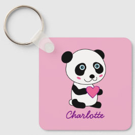 Niedliches Panda mit Personalisiertem rosa Herznam Schlüsselanhänger