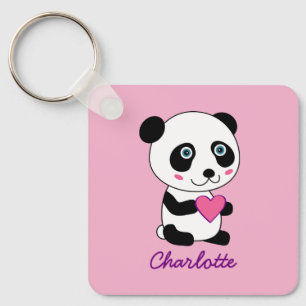 Niedliches Panda mit Personalisiertem rosa Herznam Schlüsselanhänger