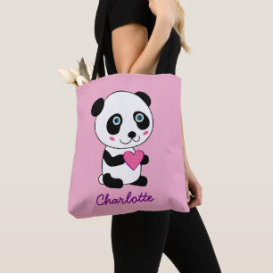 Niedliches Panda mit Personalisiertem rosa Herznam Tasche