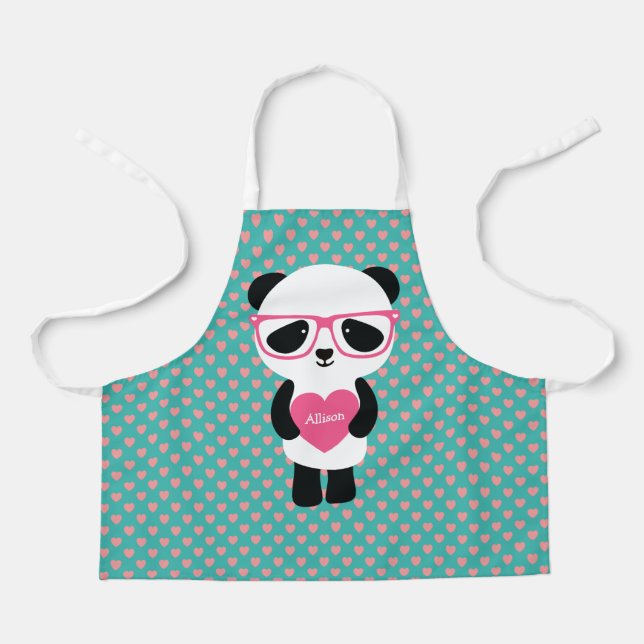 Niedliches Panda mit rosa Brille Schürze (Vorderseite)