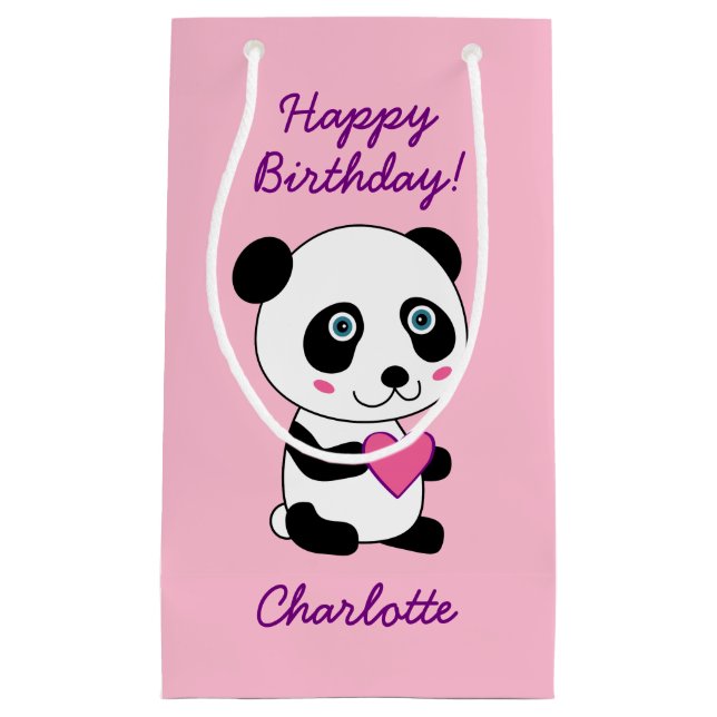 Niedliches Panda mit rosa Herz Personalisiert Kleine Geschenktüte (Vorderseite)