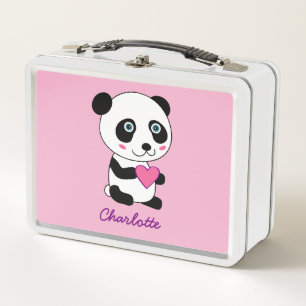 Niedliches Panda mit rosa Herz Personalisiertes Mi Metall Brotdose