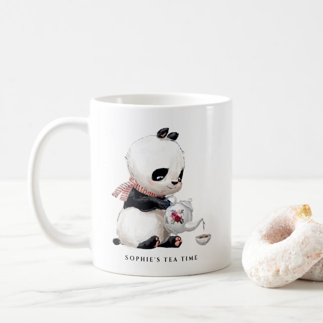 Niedliches Panda mit Scarf Persönliches Tee-Party Kaffeetasse (Mit Donut)
