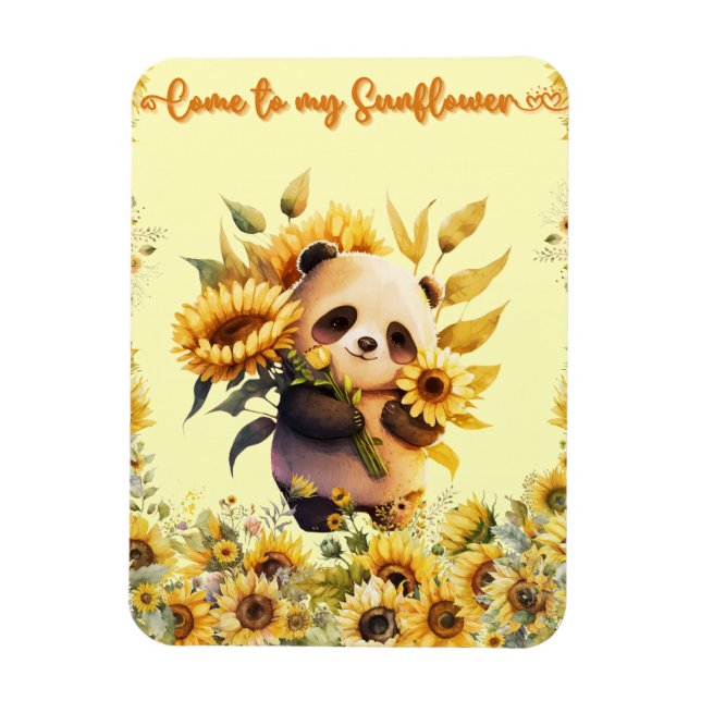 Niedliches Panda mit Sonnenblumen, flexibles Magne Magnet (Vertikal)