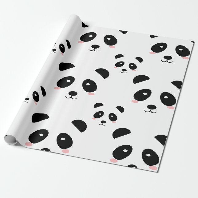 Niedliches Panda-Muster Schwarz-Weiß Geschenkpapier (Ungerollt)