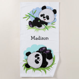 Niedliches Panda-Name-Badetuch Strandtuch