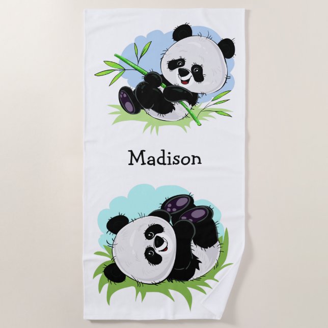 Niedliches Panda-Name-Badetuch Strandtuch (Vorderseite)
