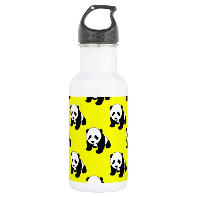 Niedliches Panda; Neongelb, Schwarz & Weiß Trinkflasche (Vorderseite)