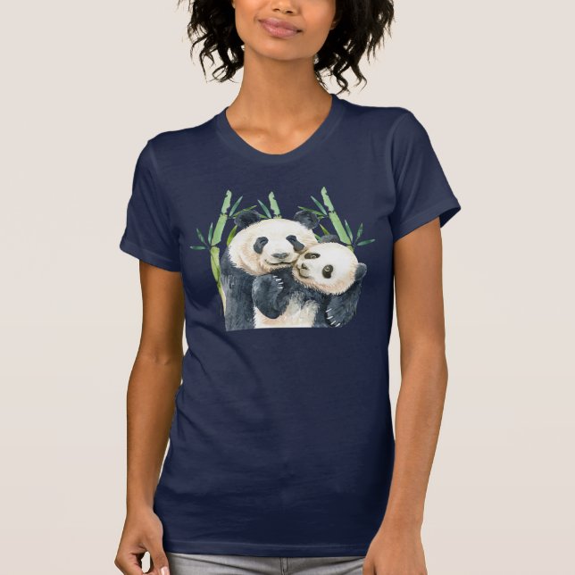 Niedliches Panda-Paar in Bamboo Wasserfarbener T - T-Shirt (Vorderseite)