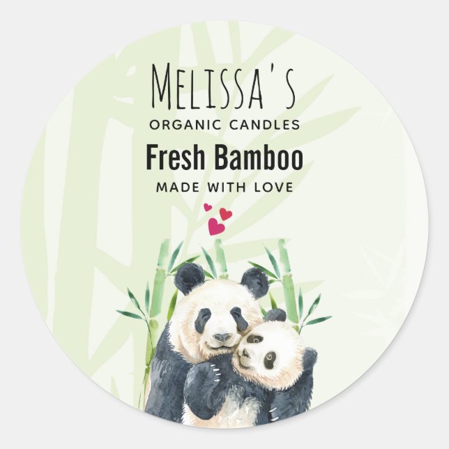 Niedliches Panda Pair & Bamboo Wasserfarbenkühlamp Runder Aufkleber (Vorderseite)