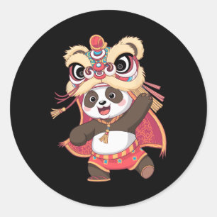 Niedliches Panda-Tanzen Frohes chinesisches Neujah Runder Aufkleber