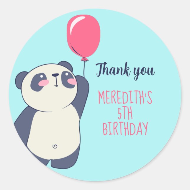 Niedliches Panda und Balloon Cartoon Kindergeburts Runder Aufkleber (Vorderseite)