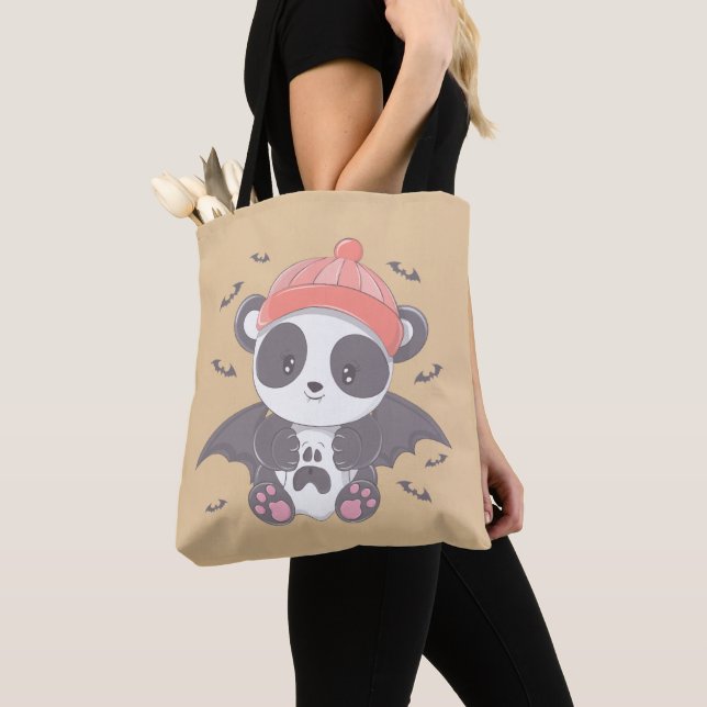 Niedliches Panda Vampire and Bats Gold Halloween Tasche (Von Nahem)