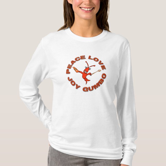 Niedliches Panzerkrebs-FriedensLiebe-Freude-Gumbo T-Shirt (Vorderseite)