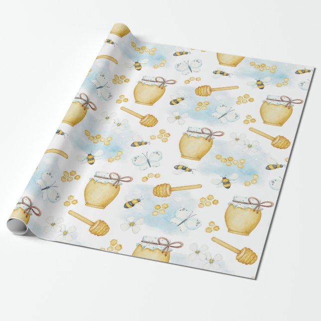 Niedliches Papier zum Muster von Bienen und Honig Geschenkpapier (Ungerollt)