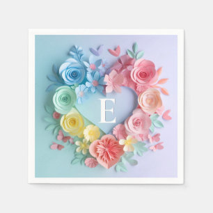 Niedliches Papierherz, Blume, Schmetterlinge Serviette