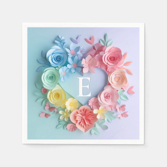 Niedliches Papierherz, Blume, Schmetterlinge Serviette (Vorderseite)