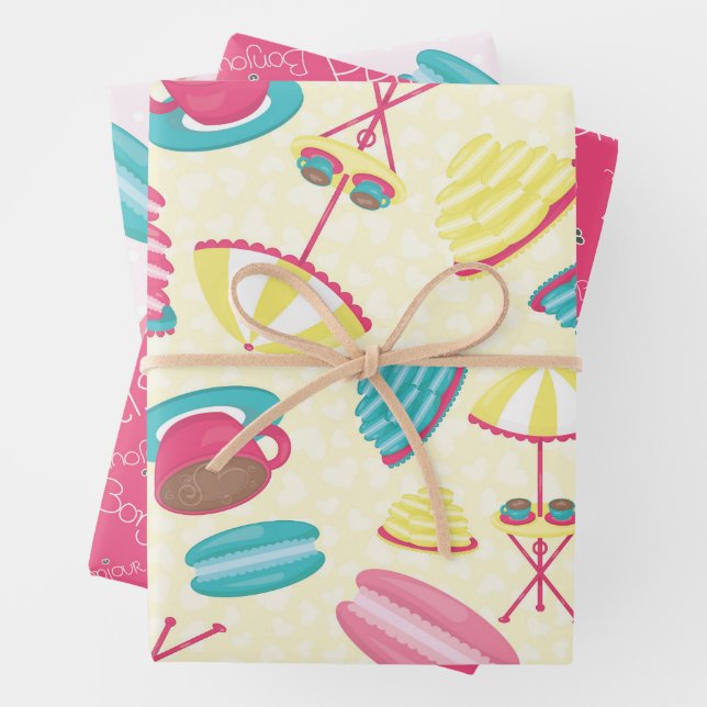 Niedliches Pariser Muster Geschenkpapier Set (Beispiel)