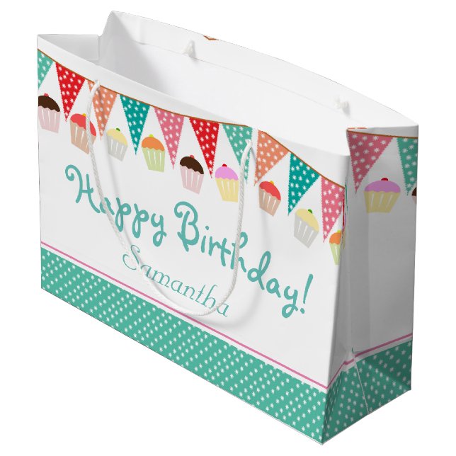 Niedliches Party Bejagung und Kuchen Personalisier Große Geschenktüte (Rückseite Schrägansicht)