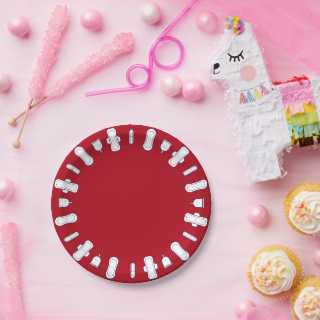Niedliches Party des roten Cartoon Pad Border Pappteller (Party)