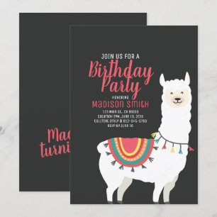 Niedliches Party Llama und Balloon Einladung zum G