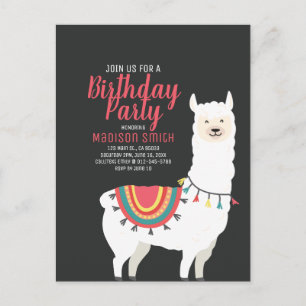 Niedliches Party Llama und Balloon Einladung zum G