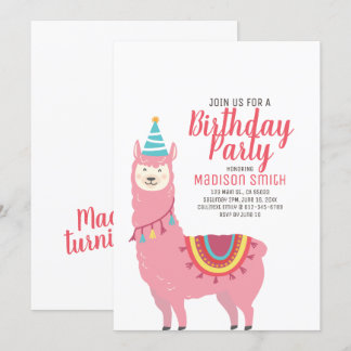 Niedliches Party Llama und Balloon Einladung zum G