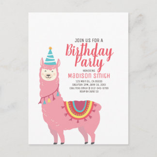 Niedliches Party Llama und Balloon Einladung zum G