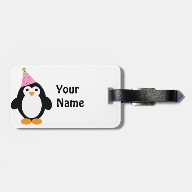 Niedliches Party Pinguin Gepäckanhänger (Rückseite horizontal)