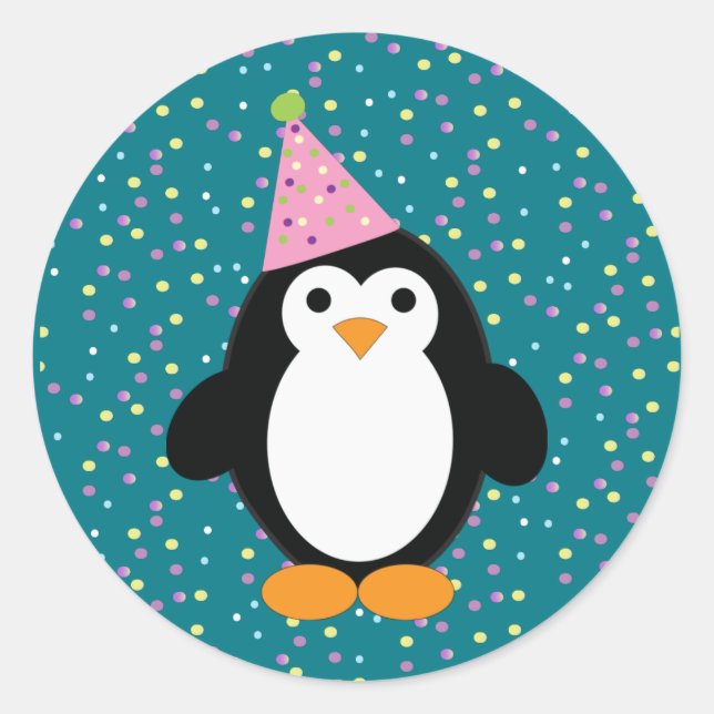 Niedliches Party Pinguin Runder Aufkleber (Vorderseite)