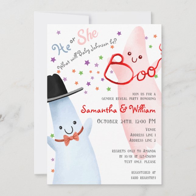 Niedliches Party von Halloween Gender Reveal Einladung (Vorderseite)