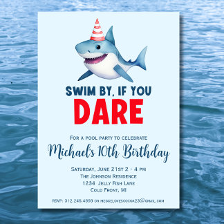 Niedliches Party Wasserfarbe Haipool Geburtstag Einladung