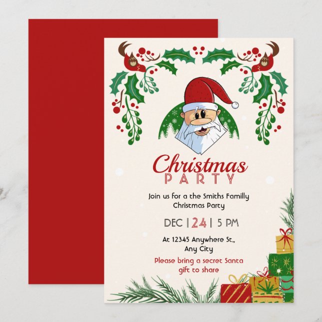 Niedliches Party Weihnachten Einladung (Vorne/Hinten)