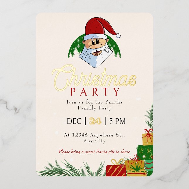 Niedliches Party Weihnachten Folieneinladung (Vorderseite)