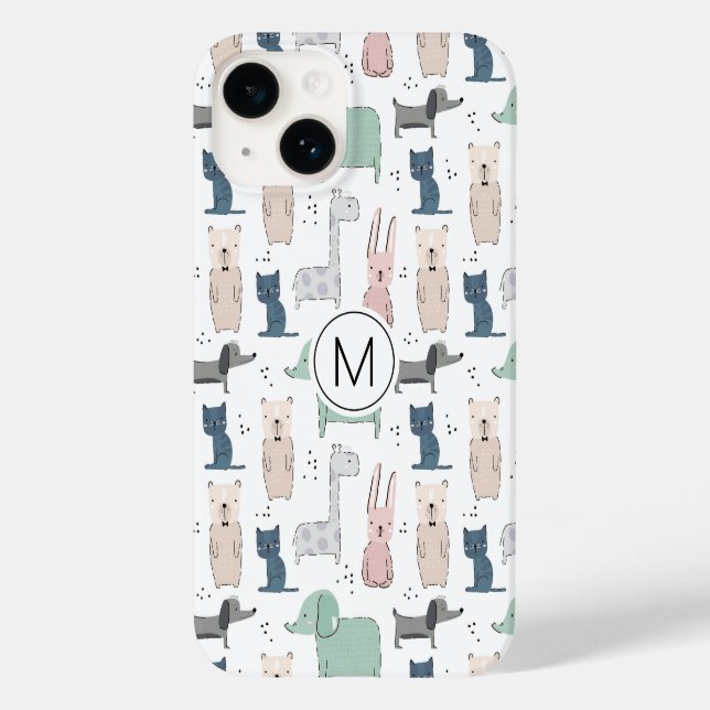 Niedliches Pastel Baby-Tiermuster Case-Mate iPhone 14 Hülle (Rückseite)