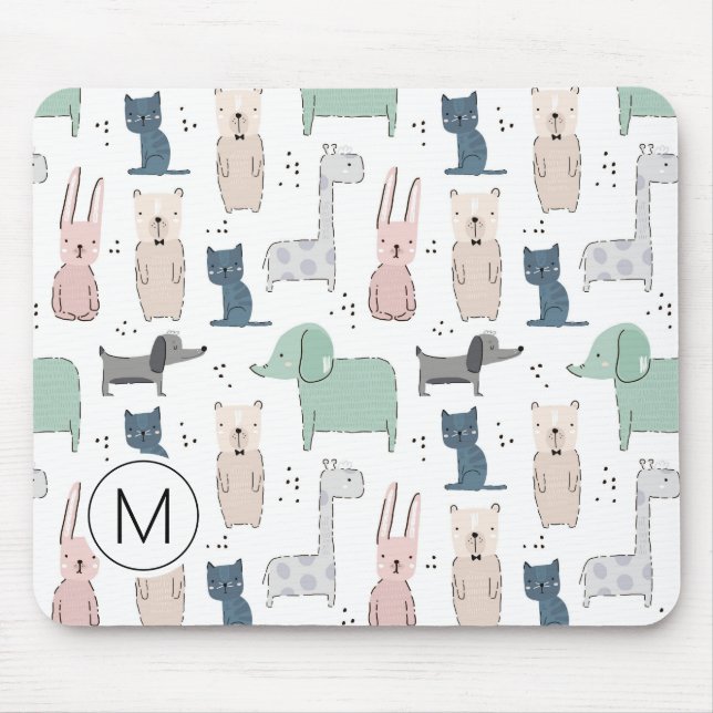 Niedliches Pastel Baby-Tiermuster Mousepad (Vorne)