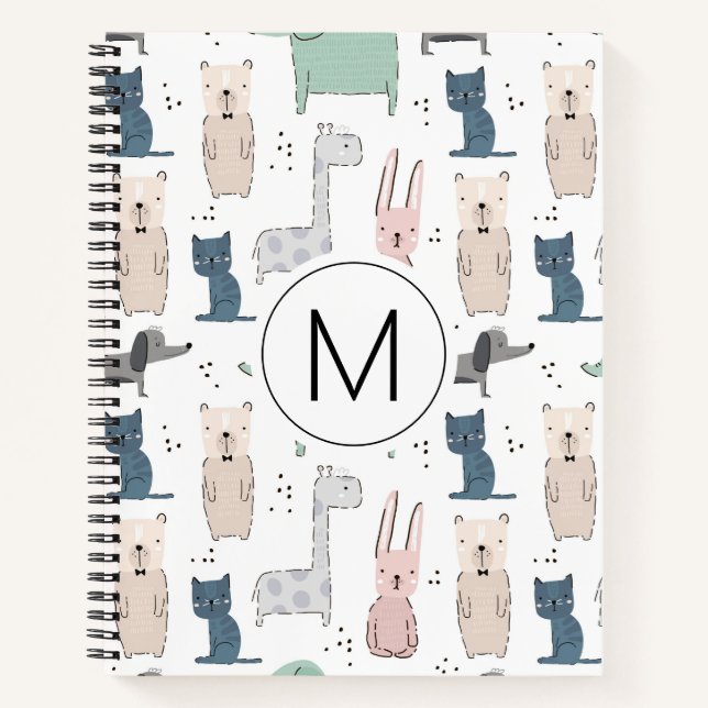 Niedliches Pastel Baby-Tiermuster Notizbuch (Vorderseite)