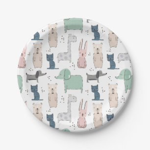 Niedliches Pastel Baby-Tiermuster Pappteller