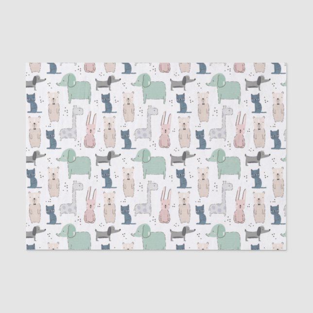 Niedliches Pastel Baby-Tiermuster Seidenpapier (Vorderseite)