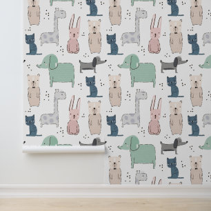 Niedliches Pastel Baby-Tiermuster Tapete