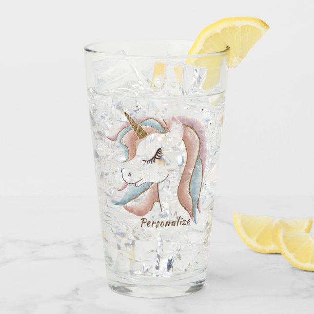 Niedliches Pastel Baby Unicorn Personalisiertes Tr Glas (Rückseite Ice)