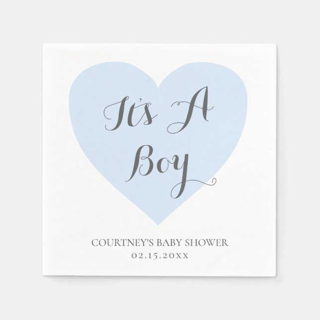 Niedliches Pastel Blue Heart Die Jungen-Baby-Dusch Serviette (Vorderseite)