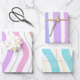 Niedliches Pastel-Rainbow-Farbstreifenmuster Geschenkpapier Set