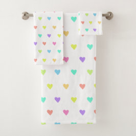 Niedliches Pastel-Regenbogen-Herzmuster Badhandtuch Set