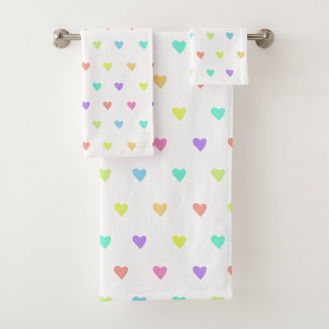 Niedliches Pastel-Regenbogen-Herzmuster Badhandtuch Set (Insitu)