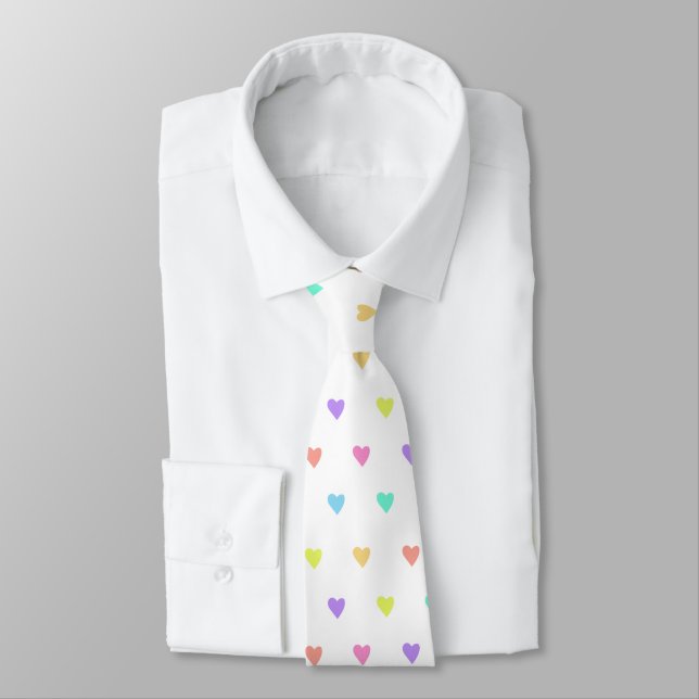 Niedliches Pastel-Regenbogen-Herzmuster Krawatte (Gebunden)